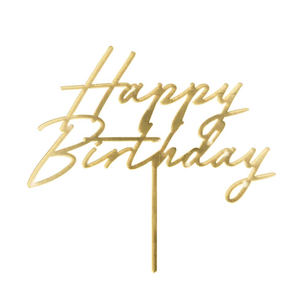 Happy Birthday cake topper gold