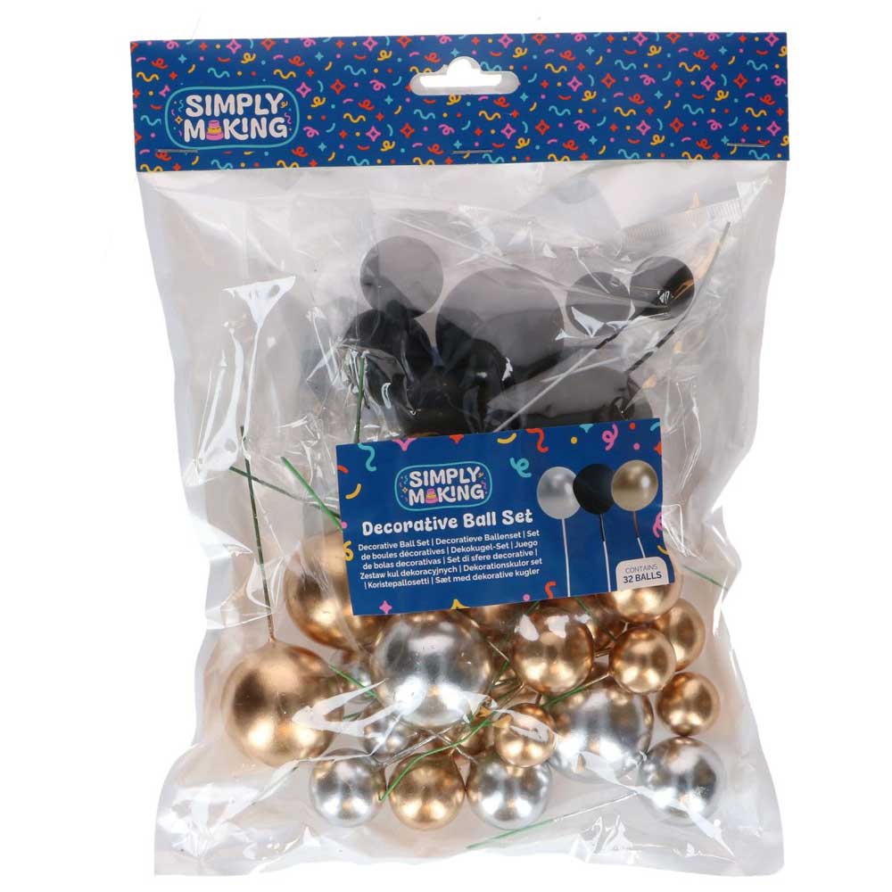 Decorative cake ball set black, gold and silver