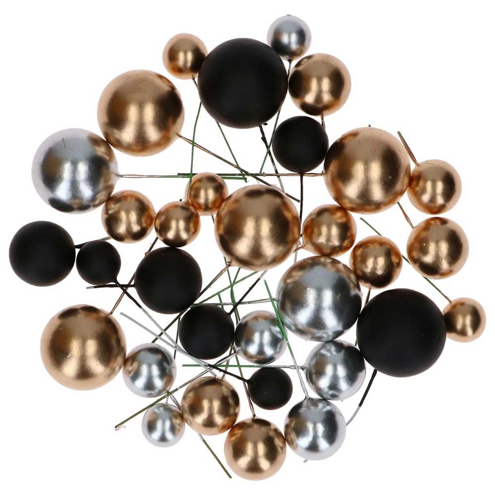 Decorative cake ball set black, gold and silver