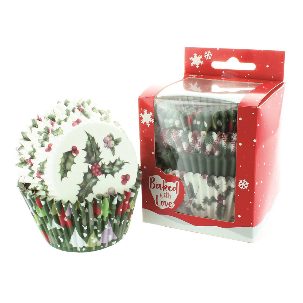 Christmas cupcake cases holly design