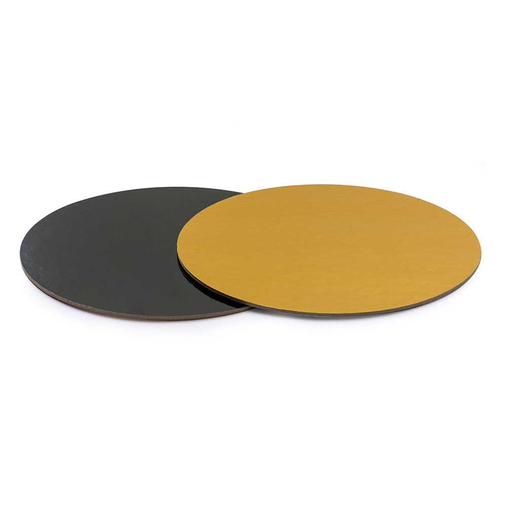 round black and gold cake board