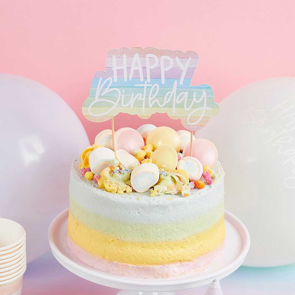 Birthday Cake Topper - Happy Birthday Rainbow