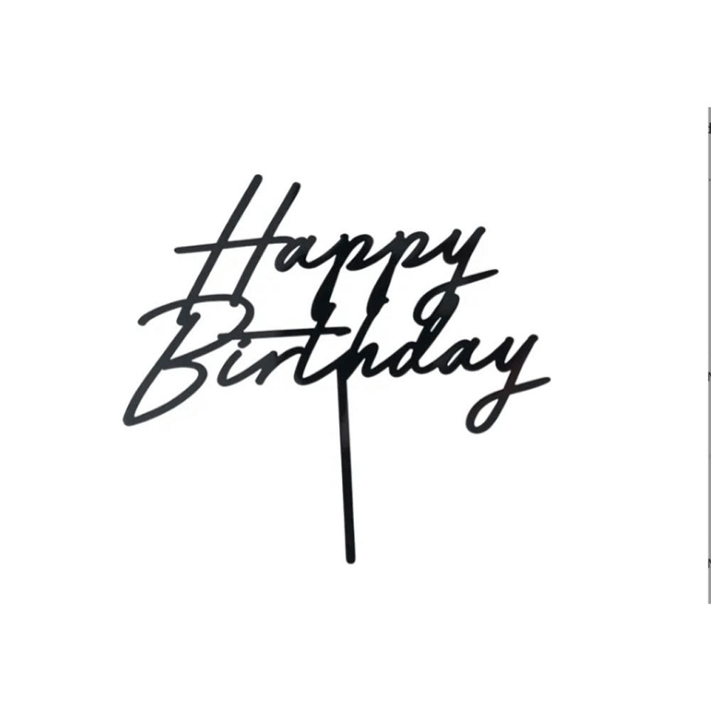 PartyDeco Happy Birthday Cake Topper Black