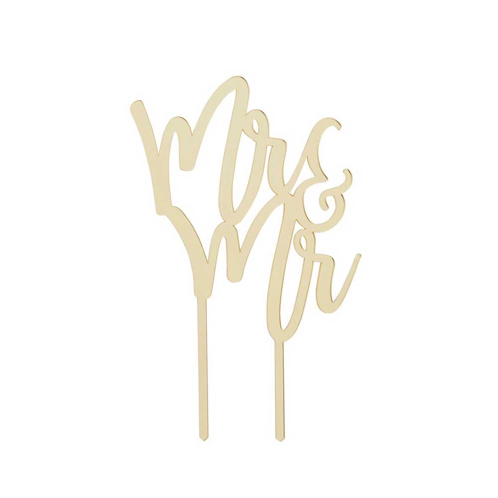 Mr & Mr gold wedding cake topper
