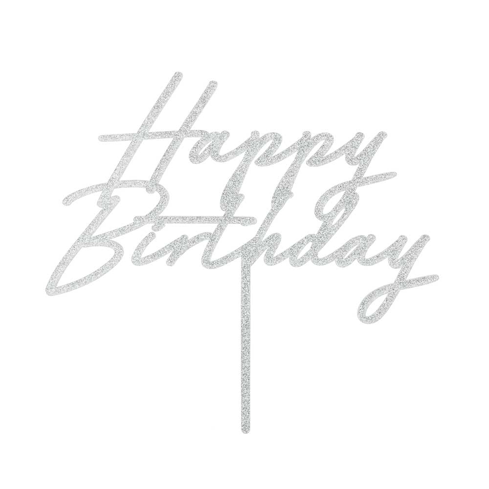 Happy Birthday cake topper glitter sliver