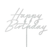 Happy Birthday cake topper glitter sliver