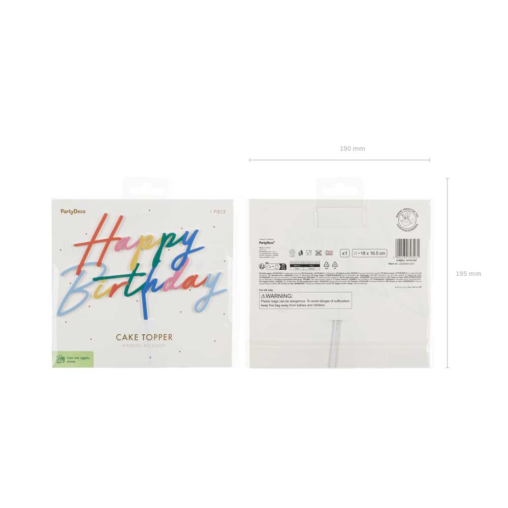 Happy Birthday Cake Topper Multicolour Rainbow