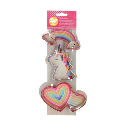 wilton magical cookie cutter set of 3 rainbow, heart and unicorn