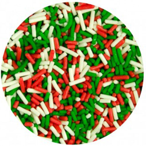 green, red and white sugar strands