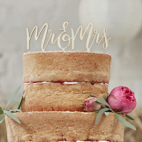 mr & mrs cake topper wooden