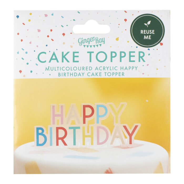 multicoloured birthday cake topper