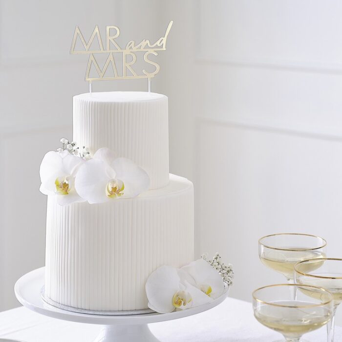 Ginger Ray mr and Mrs gold wedding cake topper
