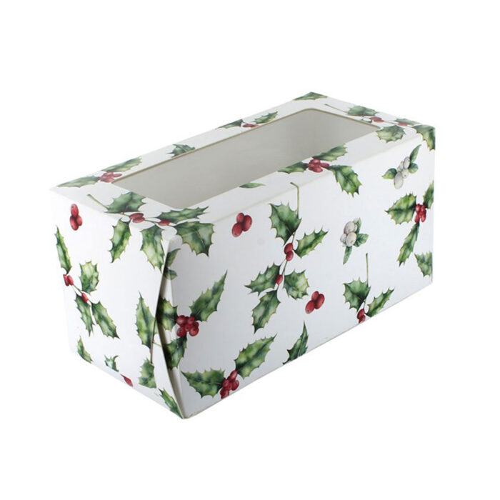 Christmas log box holly and berry design